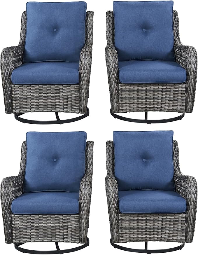 Rilyson Wicker Rocking Chair Swivel Chairs - 4 Piece Rocker Patio Chairs Set Rattan Rocking Chair for Outdoor Porch Deck Garden Backyard(Mixed Grey/Blue)