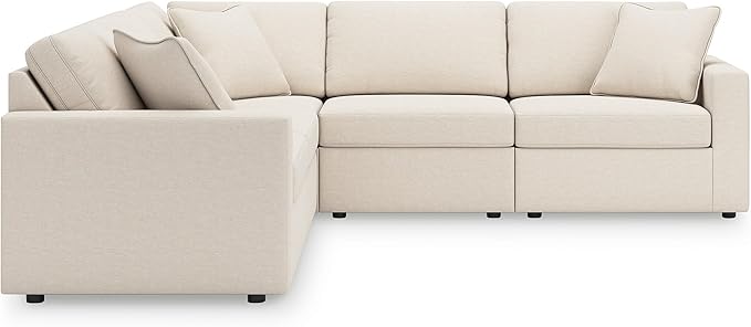 Signature Design by Ashley Modmax Contemporary Stain Resistant 5-Piece Sectional with Armrest, Throw Pillows and Reversible Cushions, Beige
