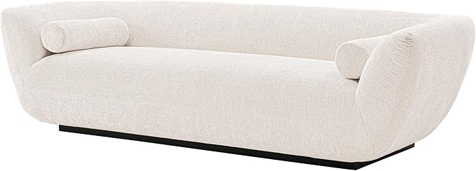 Manhattan Comfort Ulka 96-Inch Contemporary Boucle Sofa for Living Room with Premium Pine Wood Frame, Metal Base, High-Density Foam Padding & 2 Bolster Pillows, Cream