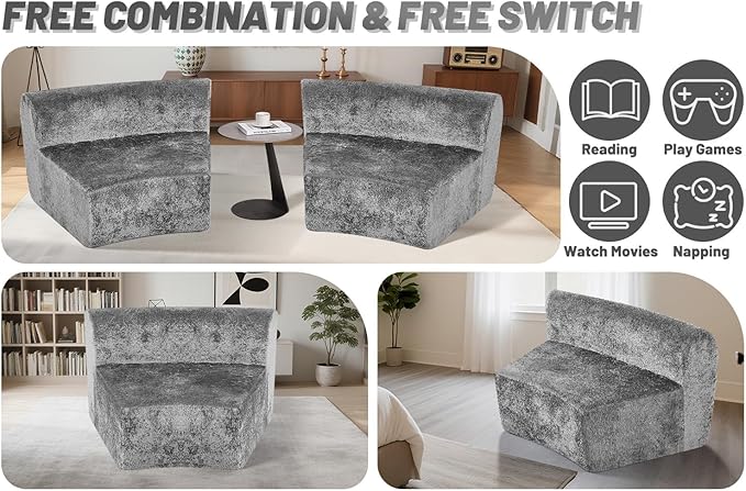 HABUTWAY Modular Sectional Sofa Memory Foam Filled Single Sofa Chair with Deep Seat, Modern Sofa Couches for Living Room Apartment Office, No Assembly Required, Grey