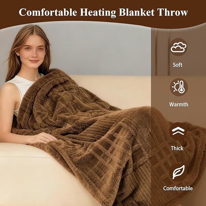 Eastsora Heated Blanket Electric,Waffle Heating Blanket with 12 Heat Levels, Fast Heating Blanket with 1-12 Timer Settings, Overheat Protection with ETL & FCC for Home Office Sofa-50"x60"
