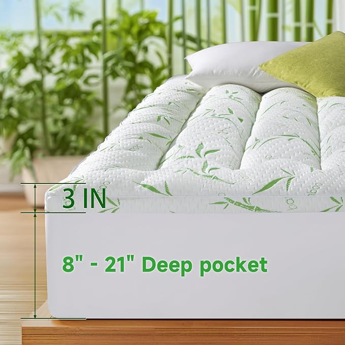 3 Inch Mattress Topper - Viscose Made from Bambu,Cooling Soft Pillow Top Mattress Pad Cover for Back Pain,Mattress Protector with 8-21 Inch Deep Pocket (Full,54"x75")