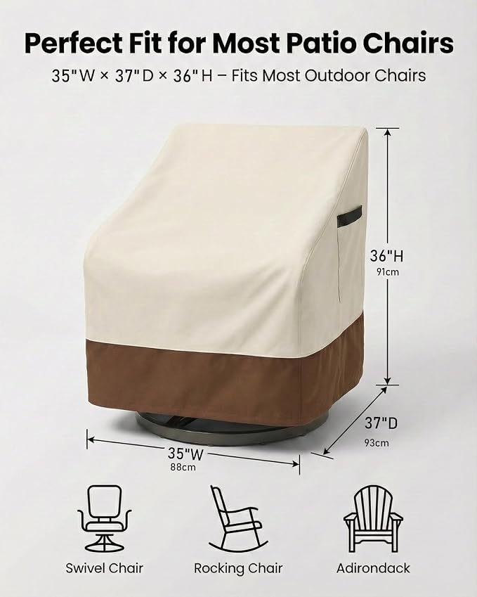 Outdoor Patio Chair Covers, Heavy Duty Waterproof 600D Oxford Furniture Protection, 35x37x36 Inches, 2-Pack, Beige and Brown - Image 4
