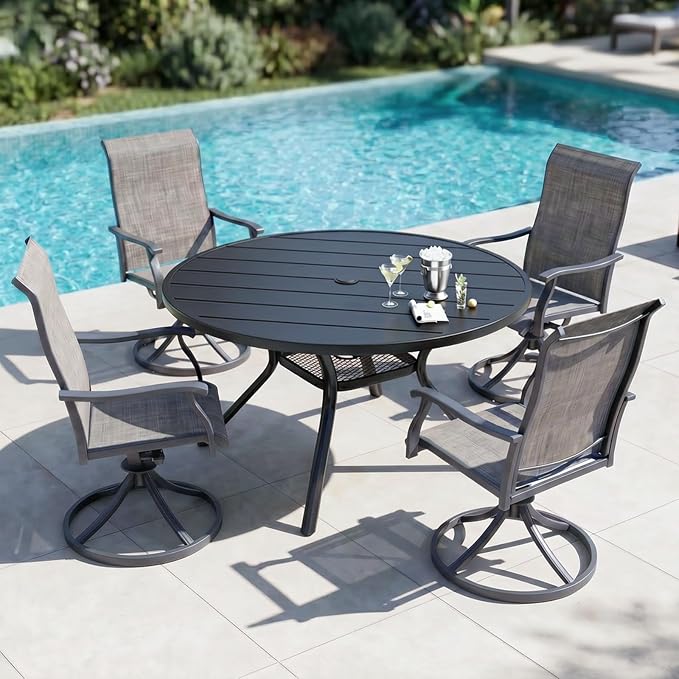 MEOOEM 5 Piece Patio Table Set for 4, Modern Round Outdoor Table and Swivel Chairs 450LBS, All Weather Heavy Duty Outdoor Patio Table and High Back Chairs for Outside, Deck, Garden, Backyard, Grey - Image 7