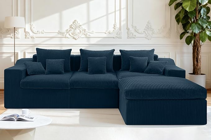 Homguava Modular Sectional Couches for Living Room,101" Cloud Couch with L-Shape Chaise,Comfy Sofa Living Room Couch with Deep Seat,No Assembly (Cordury Blue)