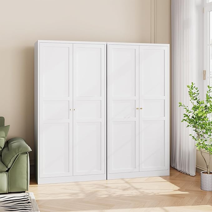 Metal Armoire Wardrobe Closet Cabinet,White Armoire Wardrobe Closets Storage Cabinets with Doors and Adjustable Shelves for Laundry Room,Bedroom,Bathroom