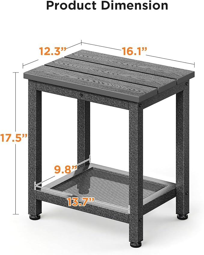 ODK Outdoor Double Side Table, Adirondack Patio End Table with Weather-Resistant Waterproof Top for Hot Tub Garden, Balcony, Poolside, Grey - Image 3