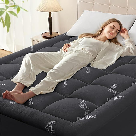Anluoer Memory Foam Mattress Topper Twin for Back Pain, Rayon Derived from Bamboo Pillow Top Mattress Topper for Hot Sleepers,Cooling Mattress Pad with 8-21" Deep Pocket, 39x75 Inches, Dark Grey