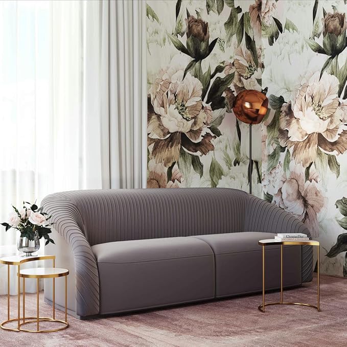 Yara 90.6" Grey Pleated Performance Velvet Sofa - TOV Furniture