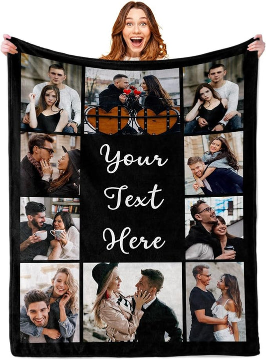 ROMANDY Ships Next Day Custom Blanket with Picture Customized Banket Personalized Throw Blankets Customizable Photo Blankets Customize Gifts for Mom Dad Girlfriend Boyfriend Wife Husband Her Him