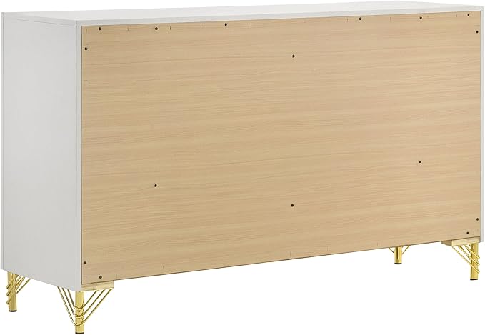 Coaster Home Furnishings Lucia Modern Classic 4-Piece Bedroom Set Velvet Upholstered Eastern King Size Wingback Bed Frame 61-inch Headboard Beige and White 224731KE-S4