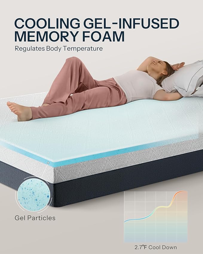 Life Balance 12 Inch Full Size Mattress, Cooling Memory Foam Bed Mattress Made in USA, Full Colchones in a Box, Medium Firm, CertiPUR-US Certified, Pressure Relief, Motion Isolation, CY-12-F