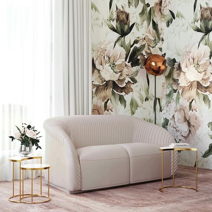 Yara 70" Pleated Beige Performance Velvet Loveseat - TOV Furniture