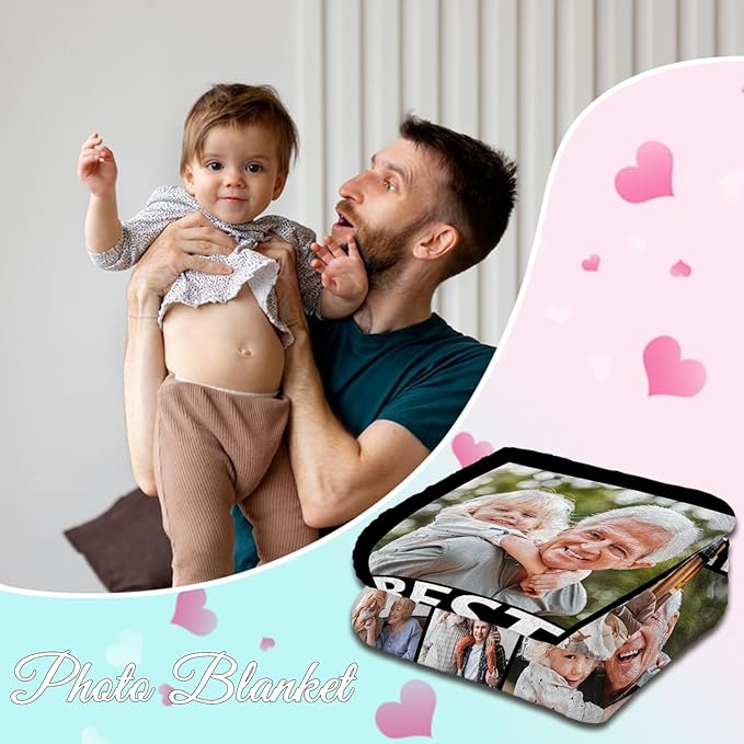 ROMANDY Ships Next Day Custom Blanket with Picture Customized Banket Personalized Throw Blankets Customizable Photo Blankets Customize Gifts for Mom Dad Girlfriend Boyfriend Wife Husband Her Him