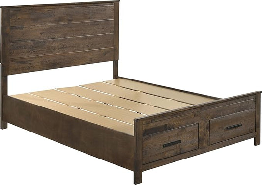 Coaster Home Furnishings Woodmont Farmhouse 4-Piece Bedroom Set Queen Size Storage Panel Bed Frame 54-inch Headboard Rustic Golden Brown 222631Q-S4