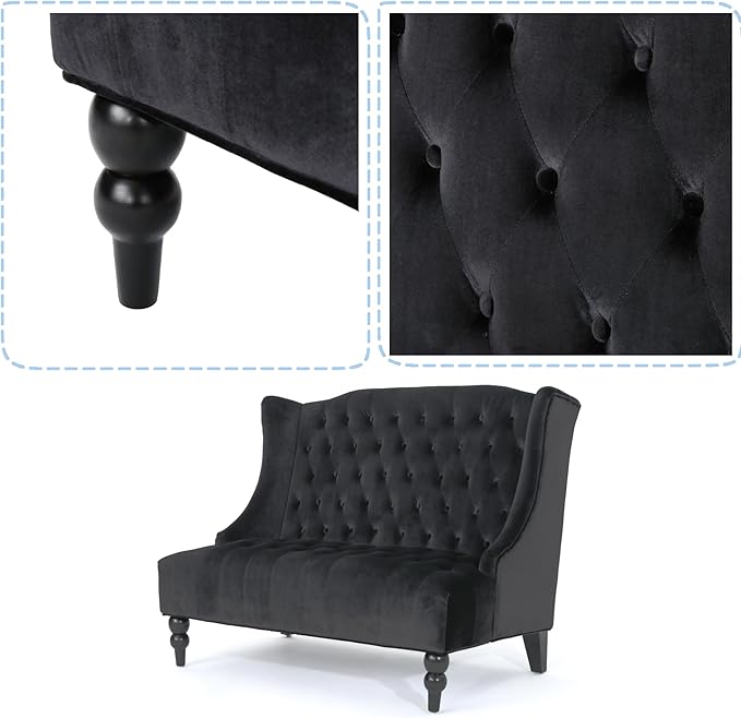 Merax Loveseat Sofa, Classic 2 Seater Couch for Living Room Bedroom Office, Black