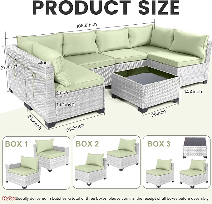 CHABATREE 7 Pieces Outdoor Patio Furniture Sets,Rattan Conversation Sectional Set,Manual Weaving Wicker Patio Sofa with Tea Table