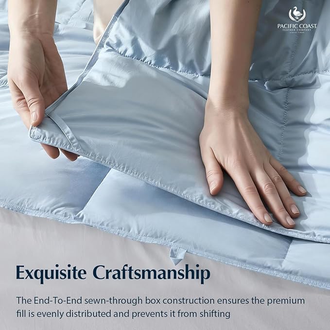 Pacific Coast Summer Goose Feather and Down Fiber Comforter King Size, Breathable Duvet Insert for Summer and Hot Sleepers, Natural Cooling Tencel Lyocell Shell, 8 Corner Tabs, Sky Blue, 106x90