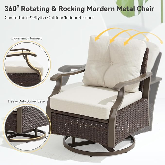 Outdoor Patio Furniture Set, 7 Pieces Outdoor Conversation Sets with Coffee Table, Side Table & Ottoman, Wicker Rattan Outdoor Sectional Sofa Set for Backyard, Deck, Porch, Poolside, Beig