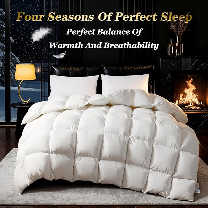 75% Canadian Goose Down Comforter California King Size, Ultra Soft 100% Cotton Fabric, 850 Fill Power All Season Duvet Insert, Hotel Luxury Bedding Comforters (White,104"x96")