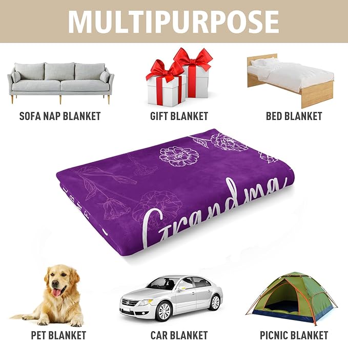 Mothers Day Grandma Gifts, Birthday Gifts for Grandma from Grandkids, to My Grandmother Soft Throw Blanket 60" x 80", Purple