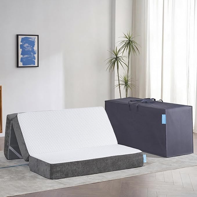 Odorless Foldable Mattress Full Size 75" x 54" x 8", 8 Inch Medium Firm Folding Foam Mattress with Storage Bag, Fiberglass Free Trifold Memory Foam Mattress for RV, Guest Bed