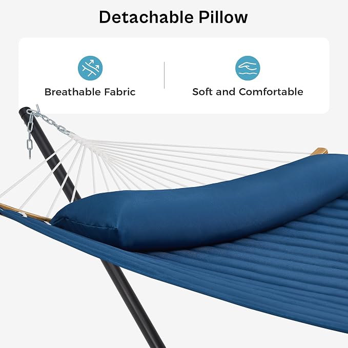 SUPERJARE Curved-Bar Hammock with Stand, 2 Person Heavy Duty Hammock Frame, Detachable Pillow & Portable Carrying Bag, Perfect for Outdoor & Indoor, Navy Blue - Image 4