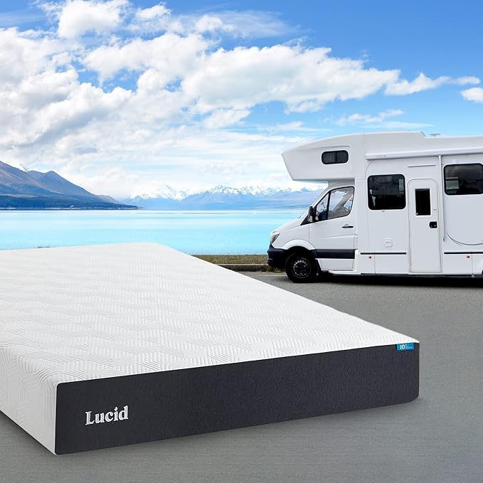 Lucid 10 Inch Memory Foam Mattress - Medium Feel - Infused with Refreshing Bamboo Charcoal and Cooling Gel - Bed in a Box - Temperature Regulating - Short Queen Size - RV or Camper Van Size