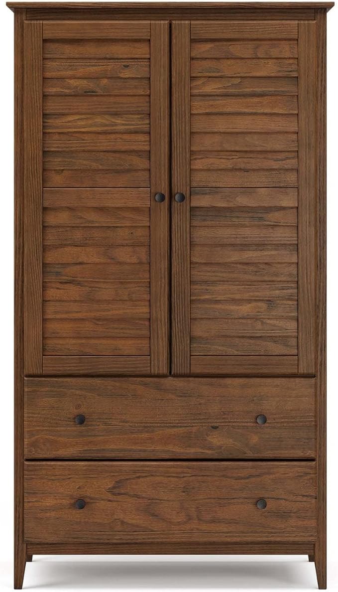 Grain Wood Furniture Greenport 2-Door Wardrobe, Solid Wood with a Brushed Walnut Finish