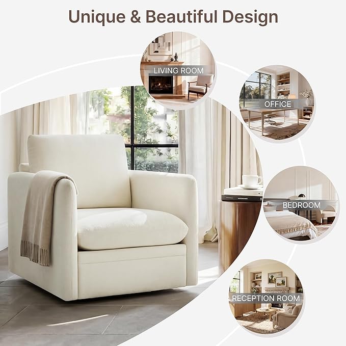 360° Swivel Accent Chair,Upholstered Armchair with Deep Seat, Sturdy Metal Base for Living Room,Nursery,Bedroom,Linen