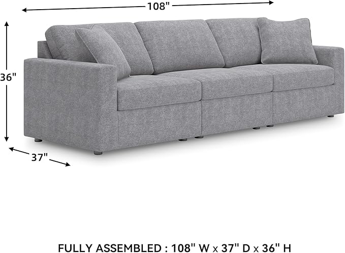 Signature Design by Ashley Modmax Casual Modular Stain Resistant 3-Piece Sofa with Removable Covers and 2 Accent Pillows, Light Gray
