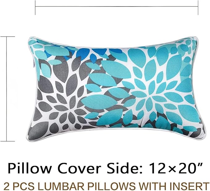 JMGBird Water-Resistant Outdoor Pillows Set of 2, 12x20 inch Durable Sky Blue Mandala Pattern Throw Pillows with Inserts for Patio Furniture