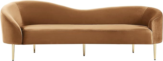 Meridian Furniture 659Saddle-S Ritz Collection Modern | Contemporary Upholstered Sofa with Rich Saddle Velvet, Gold Metal Legs, Curved Contemporary Design, 85.5" W x 31.75" D x 30.5" H, Saddle