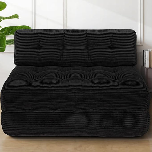 Folding Sofa Bed, Convertible Sleeper Chair with Pillow & Handle, Foldable Mattress Futon Chair Bed Lounge with Back Support, Comfy Floor Sofa for Living Room Bedroom, Black, Full