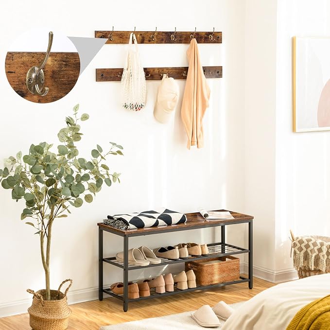 HOOBRO Hall Tree with Bench, Coat Rack Shoe Bench Set, Entryway Shoe Rack with Coat Hooks, Hall Tree, 39.4" L x 11.8" W x 18.1" H, Industrial, for Front Door, Rustic Brown BF071MT01G1 - Image 3