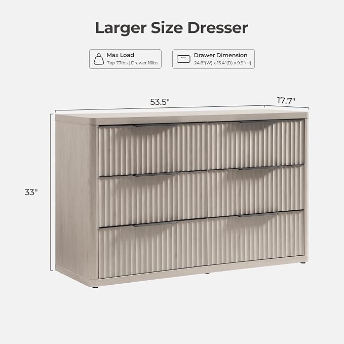 SICOTAS Dresser for Bedroom 107" Wide 6 Drawer Dressers & Chests of Drawers for Closet Long Large Modern TV Stand Set for Clothes Storage Fluted Wide Clothes Closet for Hallway Entryway, White Alder - Image 3