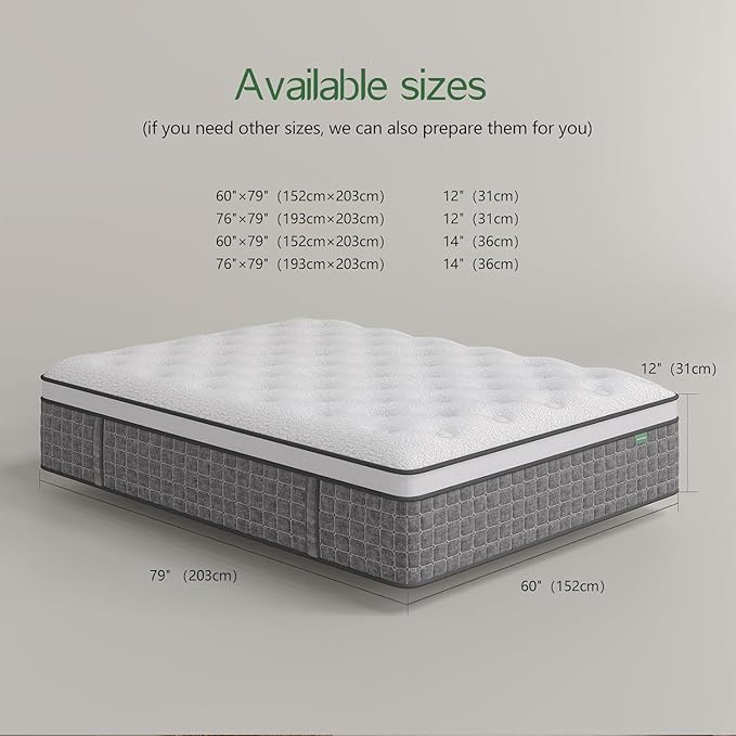 Queen Mattress, Medium Firm 14 inch Queen Size Mattress in a Box - Memory Foam & Pocket Springs for Back Pain Relief, Fiberglass Free, Motion Isolation, CertiPUR-US & Oeko-TEX Certified