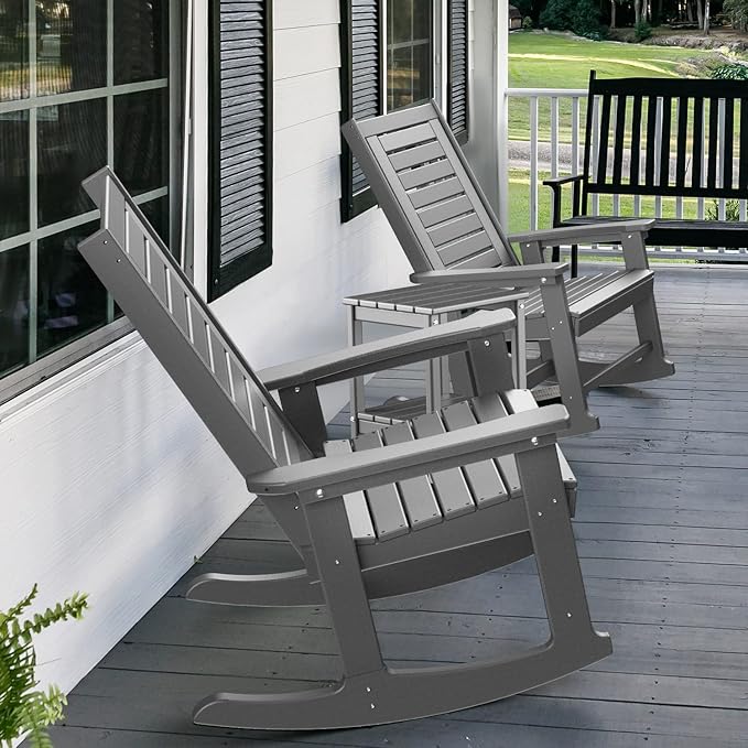 GREENVINES Outdoor Rocking Chairs | Set of 2 | Porch Rocker | HDPE Plastic | Grey | Oversized Rockers | High Back | Big & Tall | Ladder Back | for Patio Outside Backyard Balcony Garden - Image 6