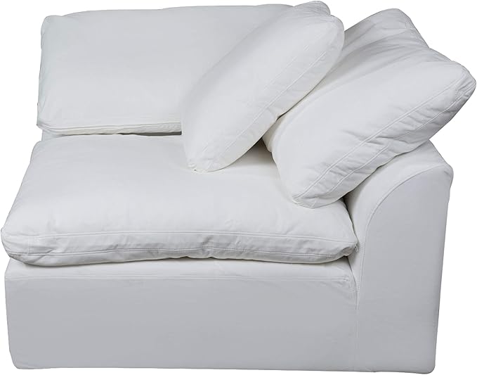 Sunset Trading Contemporary Puff 5PC Performance Fabric Washable Water-Resistant Stain-Proof White Slipcovered Modular L-Shaped Sectional Sofa with Ottoman, Deep-Seat Down-Fill