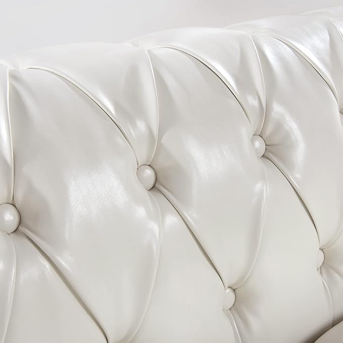 ERYE 84.5-Inch Classic 3 Seat Chesterfield Sofa Couches for Living Room Bedroom, 3 Seaters Button Tufted Faux Leather Upholstered Chesterfield Sofa Couch,Wood Legs | Button Tufted, Easy to Assemble, Nailhead, Removable Cushion
