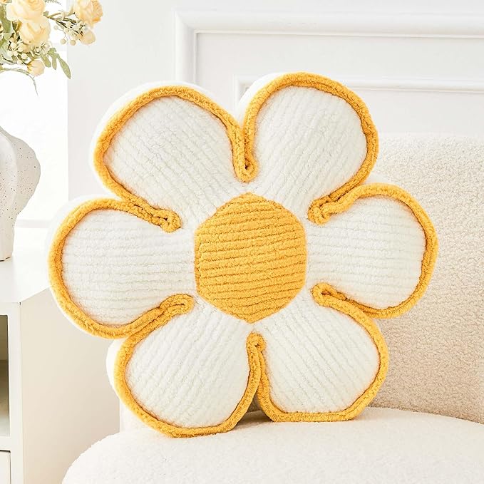 Kcvvcr Flower Pillow, Soft Flower Decorative Throw Pillow, Cute Daisy Flower Shaped Seating Floor Cushion Room D??cor Plush Pillows for Sofa Couch Bed (13.7 Inch, Yellow)