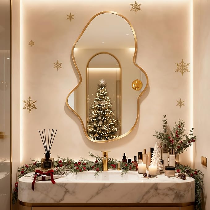 Irregular Wall Mirror, Gold Bathroom Wavy Abstract Mirror for Over Sink, Decorative Cloud-Shaped Wall Mirror, Stylish Shatter-Proof HD Mirror for Bedroom, Entryway (22"x36", S, 1 Pack) - Image 7