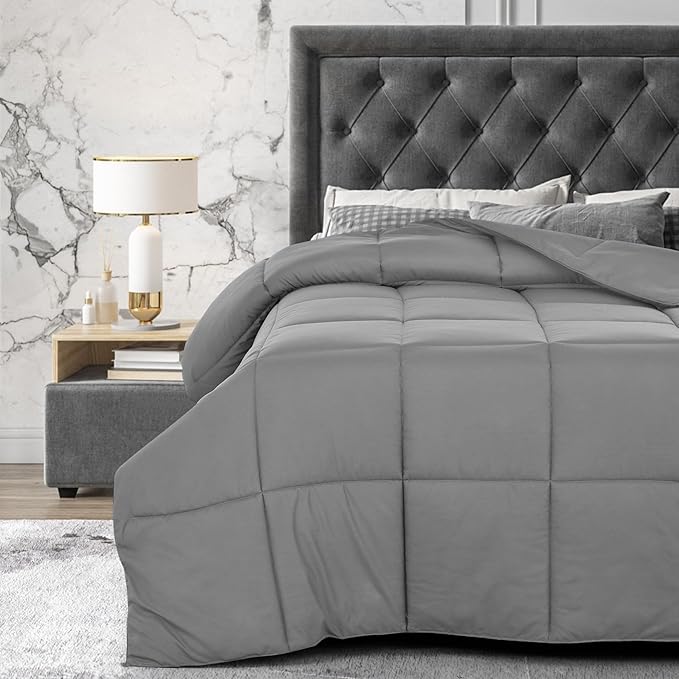 LUX Décor Queen Comforter – 88x88 Ultra-Soft Down Alternative Duvet Insert with Corner Tabs & Box Stitching, Hotel Quality Plush Microfiber Bedding, Oeko-TEX Certified - Grey