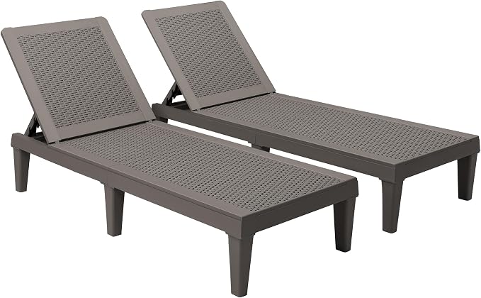 Devoko Outdoor Chaise Lounge Chair Set of 2 for Outside Pool Patio, Adjustable Waterproof Easy Assembly Chaise Lounge Outdoor (Deep Brown, Set of 2) by DEVOKO