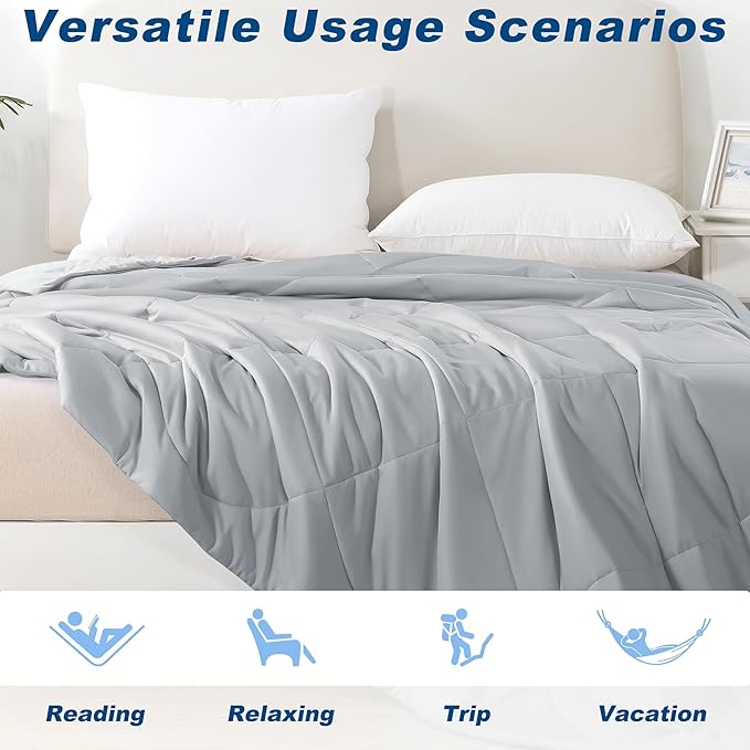 Cooling Comforter Queen Size, Double-Sided Cold Tech Fabric Quilted Bed Comforters Cooling Blanket for Hot Sleepers, Breathable Lightweight Summer Bedding, All-Season Ice Blanket, Light Gray