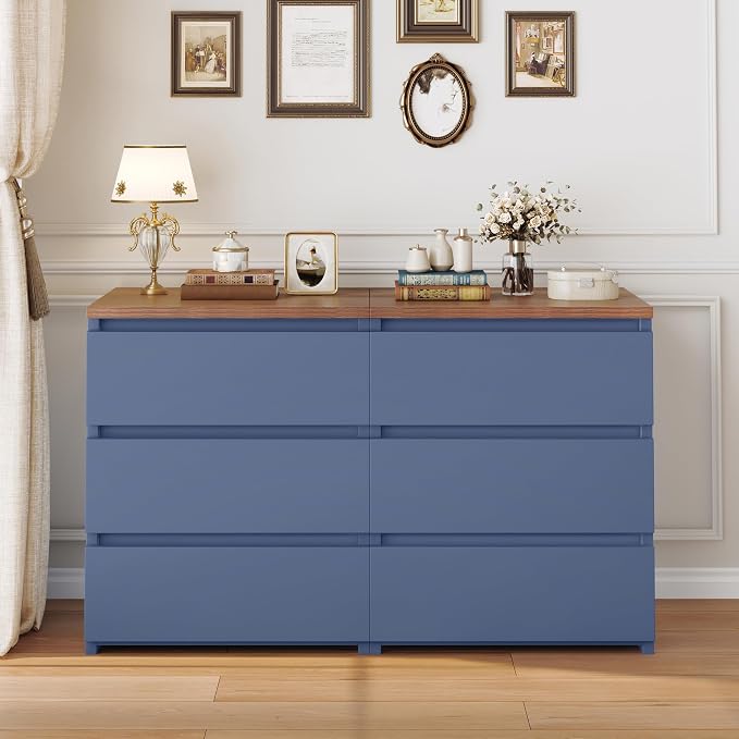 FOTOSOK Nightstand with 3 Drawers, Bedside Table Night Stand for Bedroom with Cut-Out Handle, Sofa Side Table 3 Drawer Nightstand for Bedroom, 17.7W*15D*21.7H, Blue - Image 5