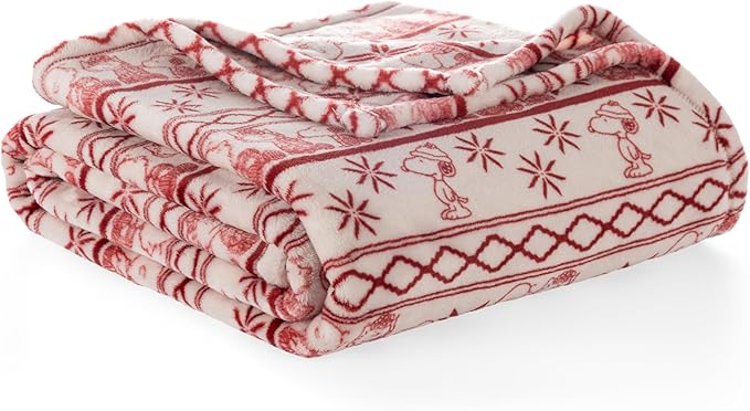 Berkshire Peanuts® VelvetLoft® Cute Character Snoopy Plush Blanket,Cozy Fairisle Crimson Neutral,Twin 60 in x 90 in (Official Peanuts® Product)