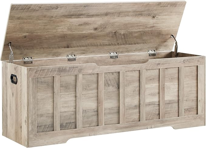 VANKILEY 51.2" Storage Chest Extra Large,Storage Bench with 2 Safety Hinges,Shoe Bench,51.2 * 15.7 * 19.1 inches,Wooden Trunk for Bedroom,livingroom,entryway,Supports 220 lb,Easy Assembly(Greige by Unknown