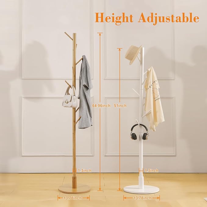 VECELO Coat Rack Freestanding, Entryway Hanger Stand, Umbrella Holder, Hall Tree With Hooks, Floor Standing Metal Tree Stand,Light Wood - Image 4
