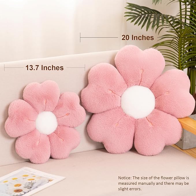 Flower Shaped Pillow, Cute Decorative Throw Pillow with Soft Artificial Rabbit Fur for Couch Bed Chair Floor, Flower Pillows Seating Cushions with Room D??cor for Bedroom Living Room (14.9" Light Pink)